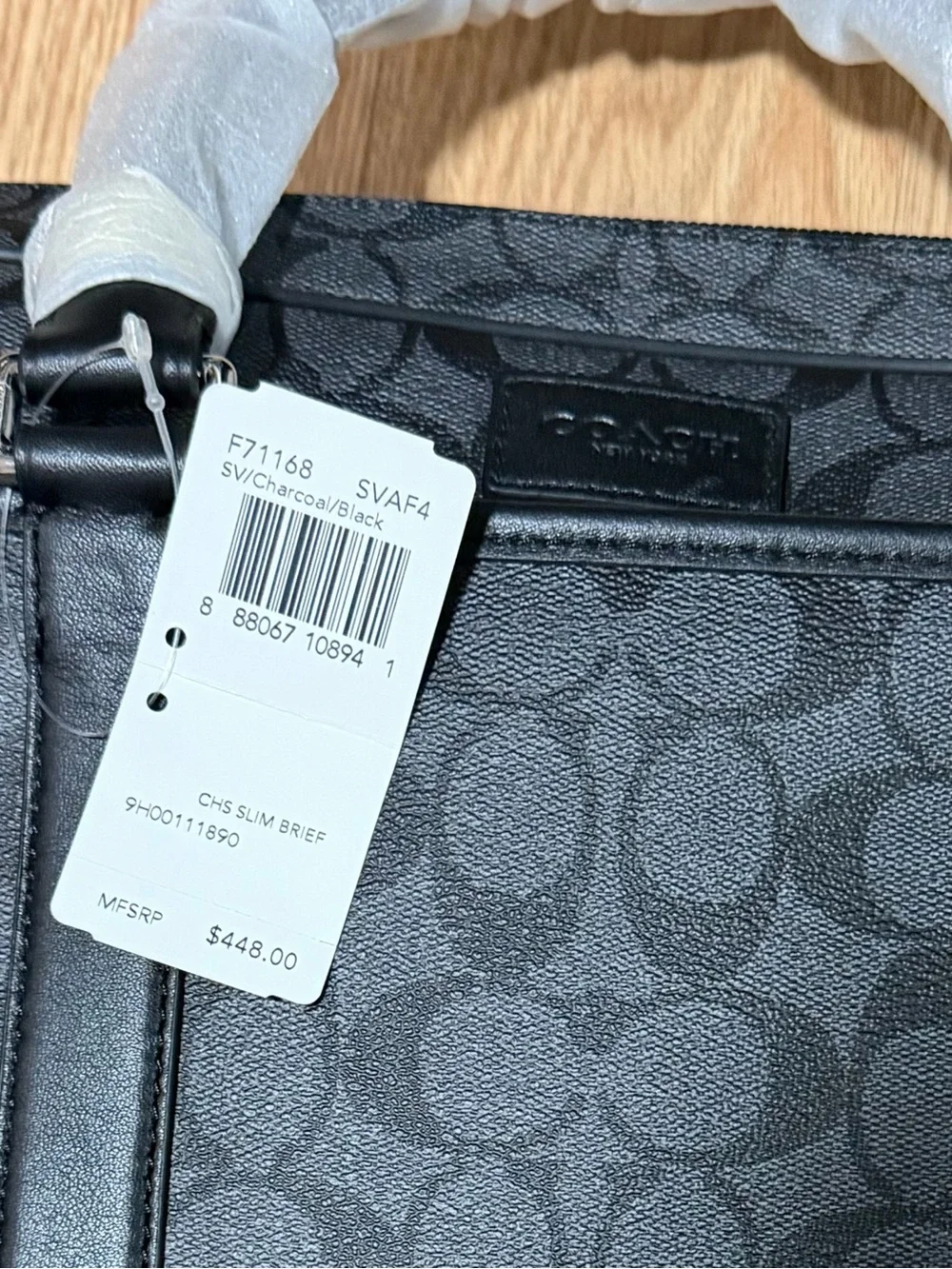 Coach Men's Charcoal Signature Briefcase with Black Trim